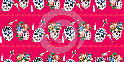 Day of the dead, Halloween, Dia de los muertos print background, seamless pattern design Vector Illustration