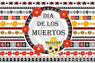 Day of the dead Mexican holiday set of patterned brushes. Vector Illustration