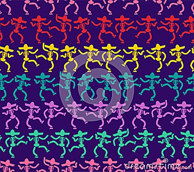 Day of dead in mexico pattern seamless. Dia de los Muertos Mexican holiday texture. Skeleton in sombrero background Vector Illustration