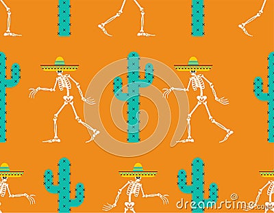 Day of dead in mexico pattern seamless. Skeleton in sombrero background Vector Illustration