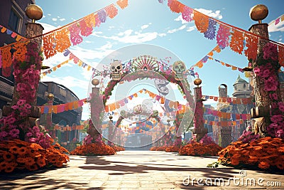 Day of the Dead Papel Picado Archway Beautiful Stock Photo