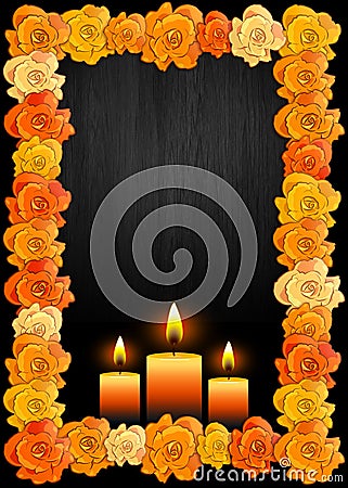 Day of the dead poster with traditional cempasuchil flowers used for altars and candles Stock Photo