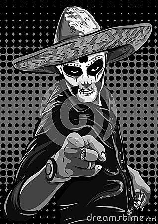 Day of the dead sugar skull man vector. Mexican skull. Dia de los muertos. EPS10 illustration. Vector Illustration