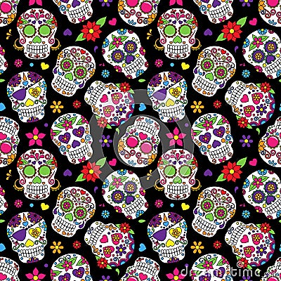 Day of the Dead Sugar Skull Seamless Vector Background Vector Illustration