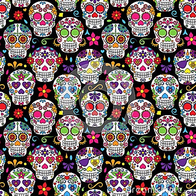 Day of the Dead Sugar Skull Seamless Vector Background Vector Illustration