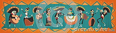 Day Of Dead Traditional Mexican Halloween Dia De Los Muertos Holiday Vector Illustration