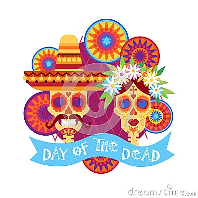 Day Of Dead Traditional Mexican Halloween Dia De Los Muertos Holiday Party Vector Illustration