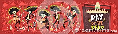 Day Of Dead Traditional Mexican Halloween Dia De Los Muertos Holiday Party Vector Illustration