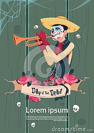 Day Of Dead Traditional Mexican Halloween Holiday Party Decoration Banner Invitation Vector Illustration