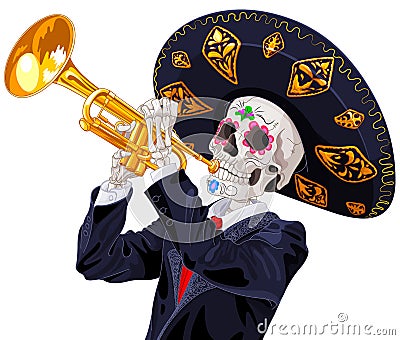Day of the Dead Trumpet Player Vector Illustration