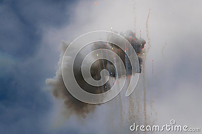 Day fireworks colorful clouds and bullets rising into the sky Stock Photo