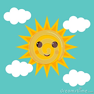 Day illustrations with funny smiling cartoon characters of sun Vector Illustration