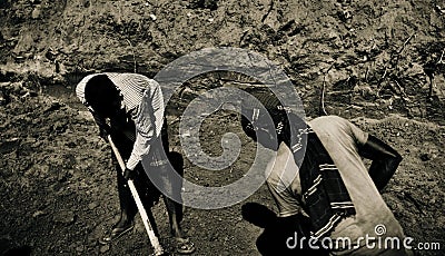 Day labourers working together around a street project Editorial Stock Photo