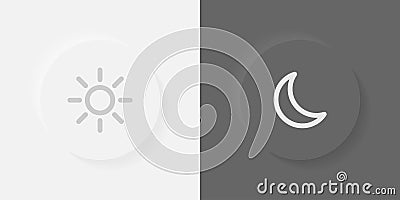 Day mode night mode swith neumorphic llustration. Vector day night switch. Light dark mode toggle. Device interface. UI. Mobile Vector Illustration