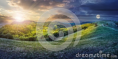 Day nad night concept of Rural landscape Stock Photo