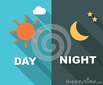Day and night long shadow flat Vector Illustration