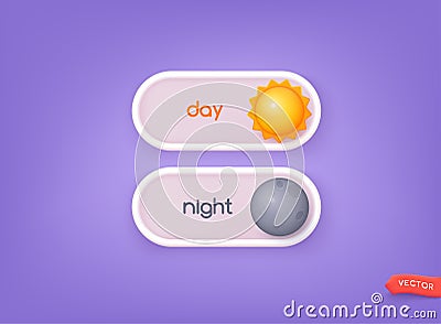 Day and night mode switcher in cute 3d style. Gadget interface switch to Day and Night mode for Mobile App, Web Design, Animation Vector Illustration