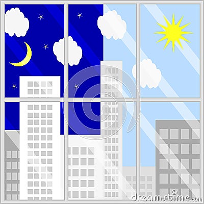 Day night view from window Vector Illustration