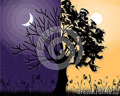 Day and night violet tree vector background Vector Illustration