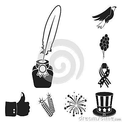 Day of Patriot, holiday black icons in set collection for design. American tradition vector symbol stock web Vector Illustration