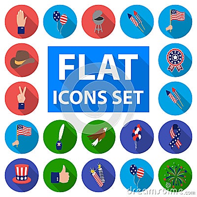 Day of Patriot, holiday flat icons in set collection for design. American tradition vector symbol stock web illustration Vector Illustration
