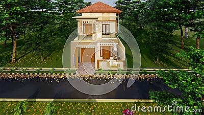 Day Render Front Of 2 Story House 3 Vector Illustration
