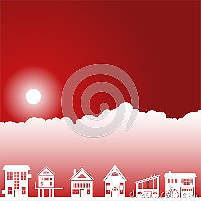 Day Sky Scene - Homes Vector Illustration