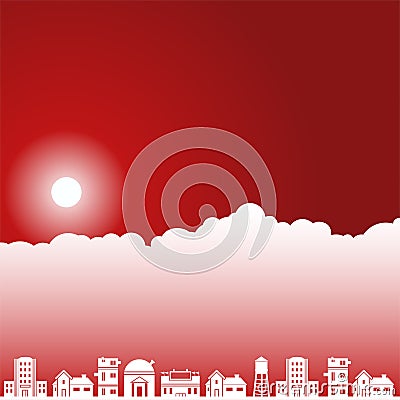 Day Sky Scene - Homes Vector Illustration