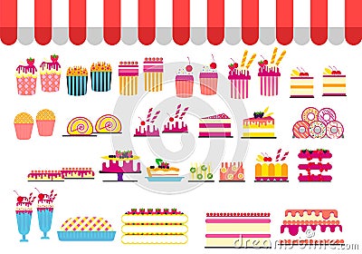 Day of sweets vector postcard. Set of confection. Vector Illustration