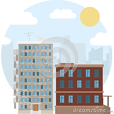 Day Urban Landscape City Estate Round Flat Icon Vector Illustration Vector Illustration