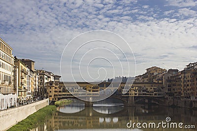 Day view of historic Ponte Vecchio bridge in Florence, Stock Photo