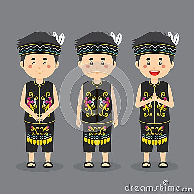 Dayak Indonesian Character with Various Expression Vector Illustration