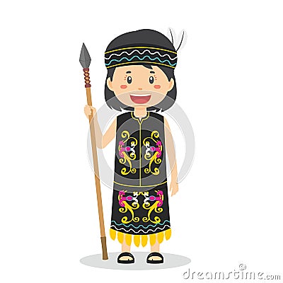 Dayak People's Characters Preparing to Hunt Vector Illustration