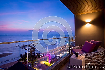 Daybed beach chair in balcony, hotel room, Stock Photo
