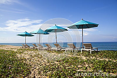 Daybeds on the Beach Stock Photo