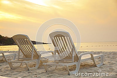 Daybeds on the Beach Stock Photo