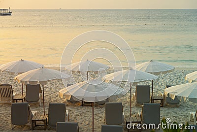 Daybeds on the Beach Stock Photo