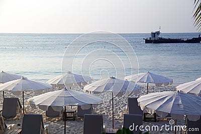 Daybeds on the Beach Stock Photo