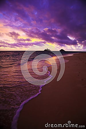 Daybreak at Lanikai beach in Hawaii Stock Photo