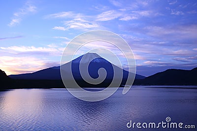 Daybreak Mt. Fuji and Lake Motosu Stock Photo