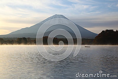 Daybreak Mt. Fuji and Lake Shoji Stock Photo