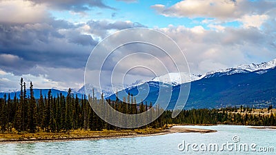 Daybreak over the Athabasca River Stock Photo