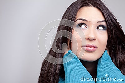 Daydream concept - pensive cute woman Stock Photo