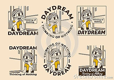 Daydream, thinking of nothing. a boy wearing a beanie was daydreaming by the window Vector Illustration