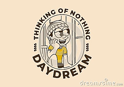 Daydream, thinking of nothing. a boy wearing a beanie was daydreaming by the window Vector Illustration