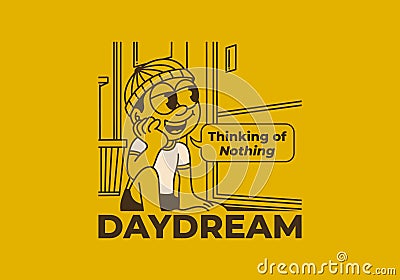 Daydream, thinking of nothing. a boy wearing a beanie was daydreaming by the window Vector Illustration