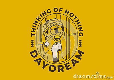 Daydream, thinking of nothing. a boy wearing a beanie was daydreaming by the window Vector Illustration