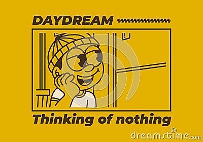 Daydream, thinking of nothing. a boy wearing a beanie was daydreaming by the window Vector Illustration