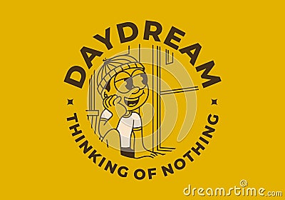 Daydream, thinking of nothing. a boy wearing a beanie was daydreaming by the window Vector Illustration