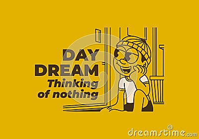 Daydream, thinking of nothing. a boy wearing a beanie was daydreaming by the window Vector Illustration